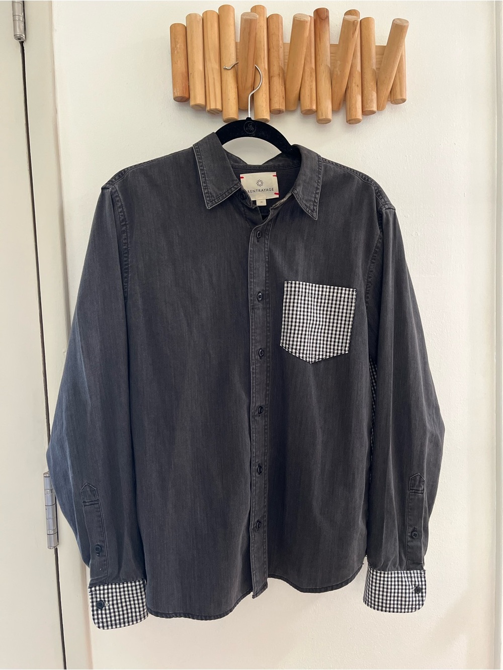 Rentrayage One-of-a-kind Black + White Denim/checked Button Down